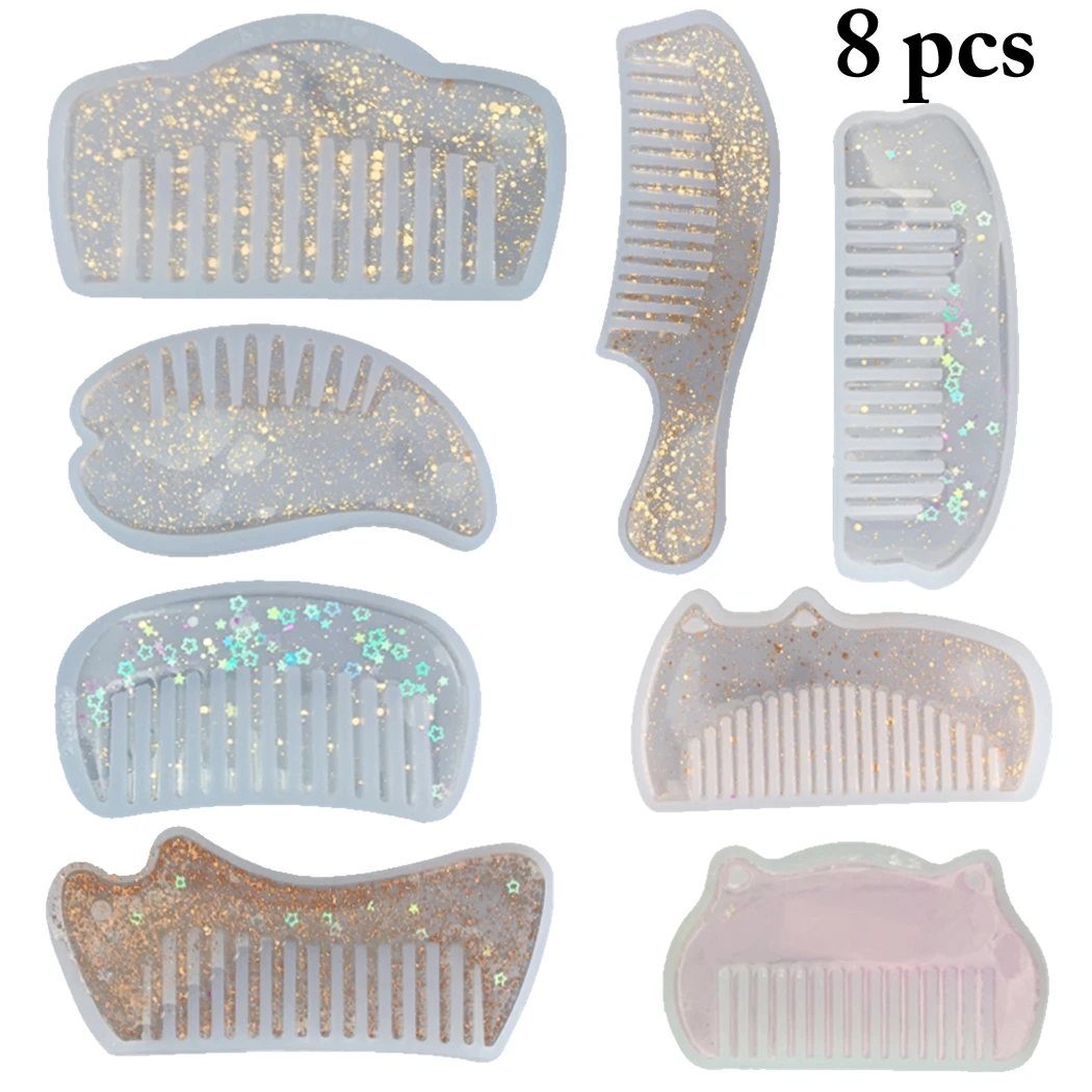 

8pcs Comb Resin Mold Set Epoxy Resin Molds DIY Translucent Comb Epoxy Mold Silicone Comb Mold Jewelry Tools and Accessories