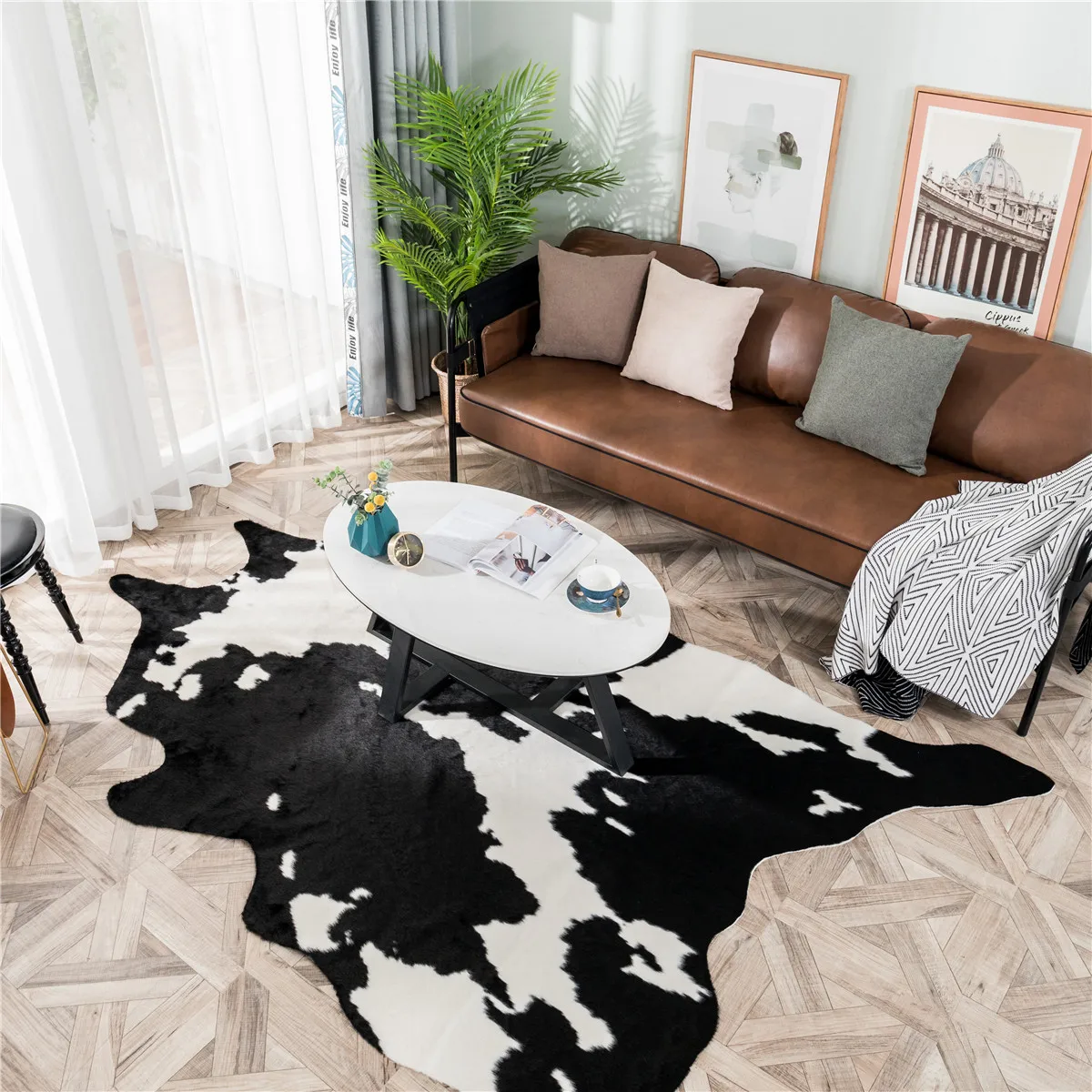 New White Black Cow Faux Zebra Skin Cowhide Carpet Big Size Brown  Imitation Leather Natural Stripe Cowskin Mat