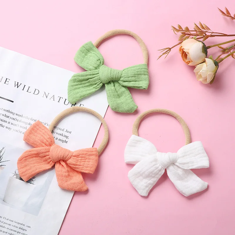 Baby Headband Girls Hair Bows Headbands Cotton Linen For Children Thin Nylon Hairbands Traceless Infant Spring Summer Bandage