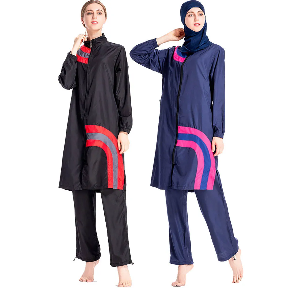 Maiô taobo-muçulmano para mulheres, burkinis, roupas esportivas, maiô, tamanho grande, zíper solto, costura dividida, novo