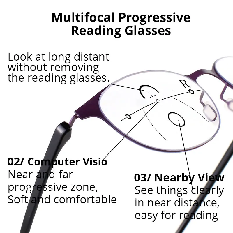 Multifocal Progressive Reading Glasses Women Anti Blue Ray Computer Eyeglasses Distance And Near+1.0 1.5 2.0 2.5 3.0 3.5 4.0