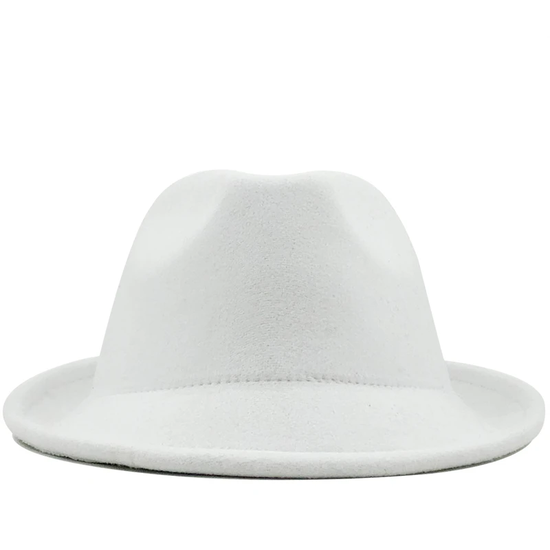 Simple white Wool felt Hat Cowboy Jazz Cap Trend Trilby Fedoras hat Panama cap chapeau band for Men Women 56-58CM