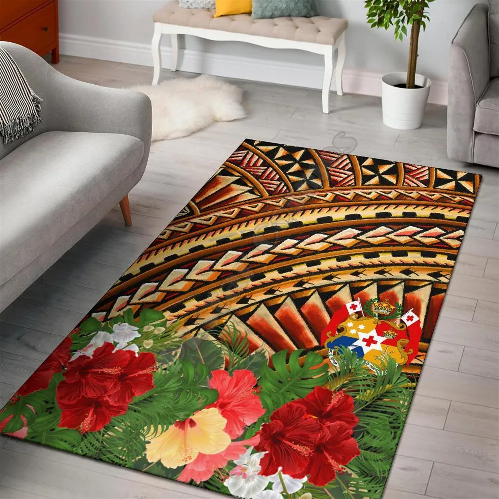 

Tonga Polynesian Area Rug Vintage Pattern 3D Printed Carpet Mat Living Room Doormat Flannel Print Bedroom Non-slip Floor Rug