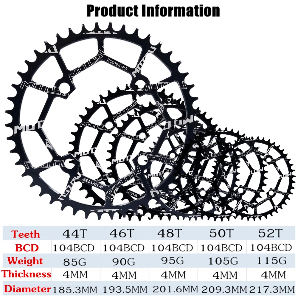 MOTSUV Bicycle Chainwheel 104BCD Crank Round Shape Narrow Wide Chainring 40T/42T/46T/48T/50T/52T MTB Crankset Bicycle Parts