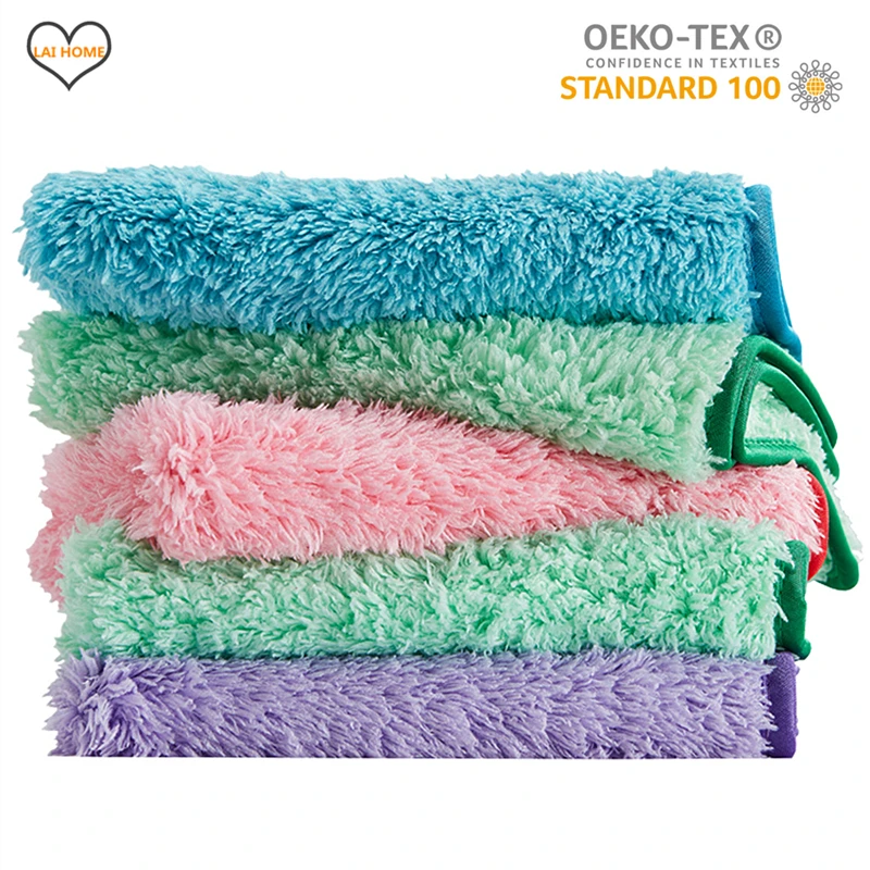 3PCS Kitchen Towel 10x10 Inch Household Cleaning Cloth Super Water Absorption Coral Fleece Rags Microfiber Dust Removal Towels