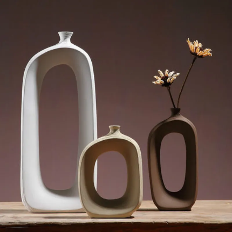 1PC Brushed Ceramic Vase Vintage Nordic Style Vase Living Room Porch Shelf Decoration Home Decoration Vase Furnishing Articles