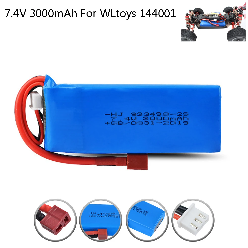 

Литий-Полимерный Аккумулятор 7,4 В, 3000 мАч, T-образный разъем для Wltoys 144001, запасные части для игрушечных автомобилей на радиоуправлении, 7,4 В, 2S, аккумулятор для игрушек на радиоуправлении высокой емкости, запчасти для 144001