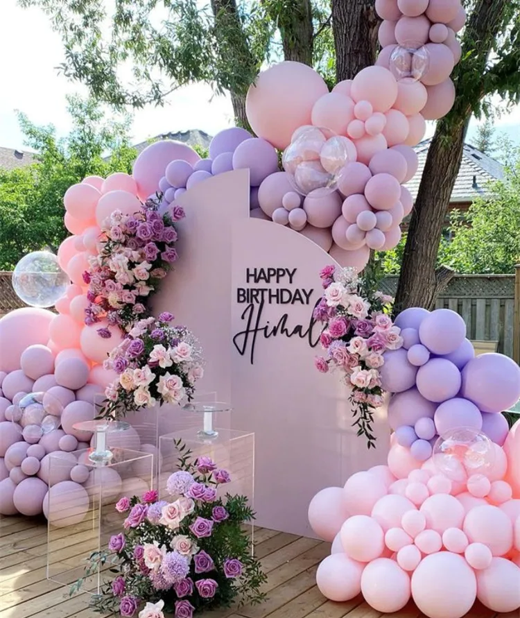 221 Pcs Macaron Purple Pink Balloon Garland Arch Set Transparent Bobo Ball Wedding Birthday Proposal Party Decoration Background