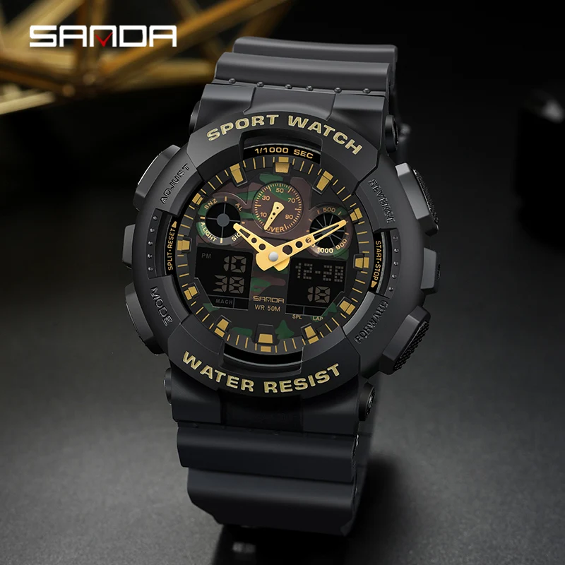 SANDA Top Brand Digital Watch Men Sport Watches Electronic LED Male Wrist Watch For Men Clock Outdoor Waterproof Wristwatch 3110