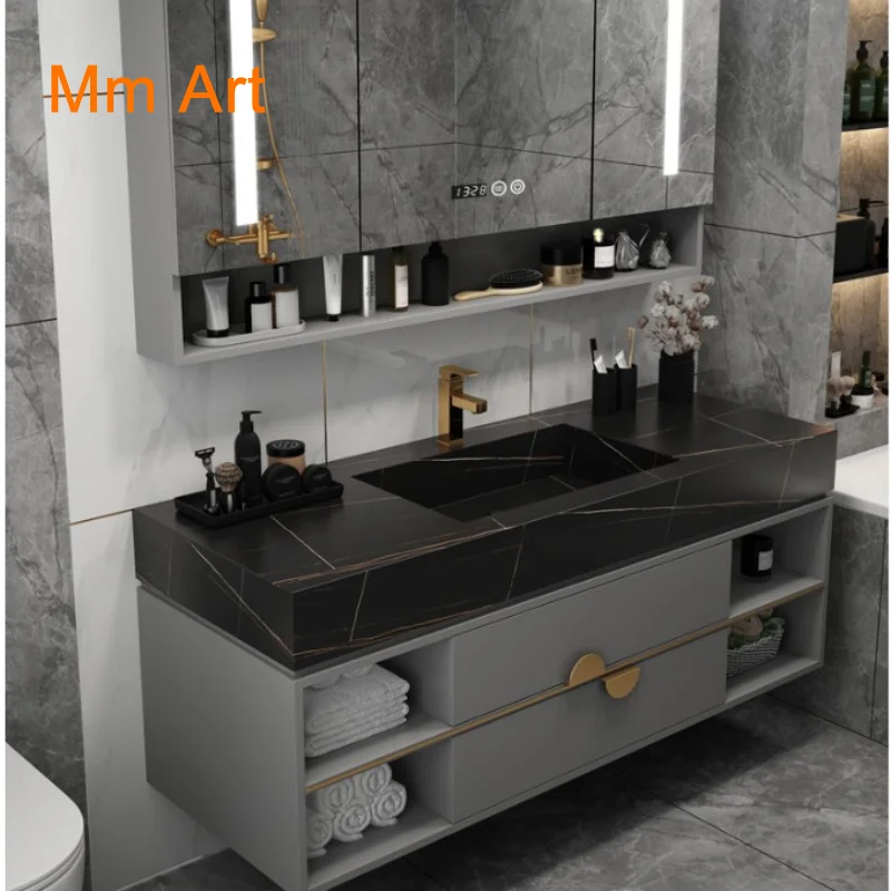 modern italy style  bathroom cabinet plywood  vanities with rock surface counter