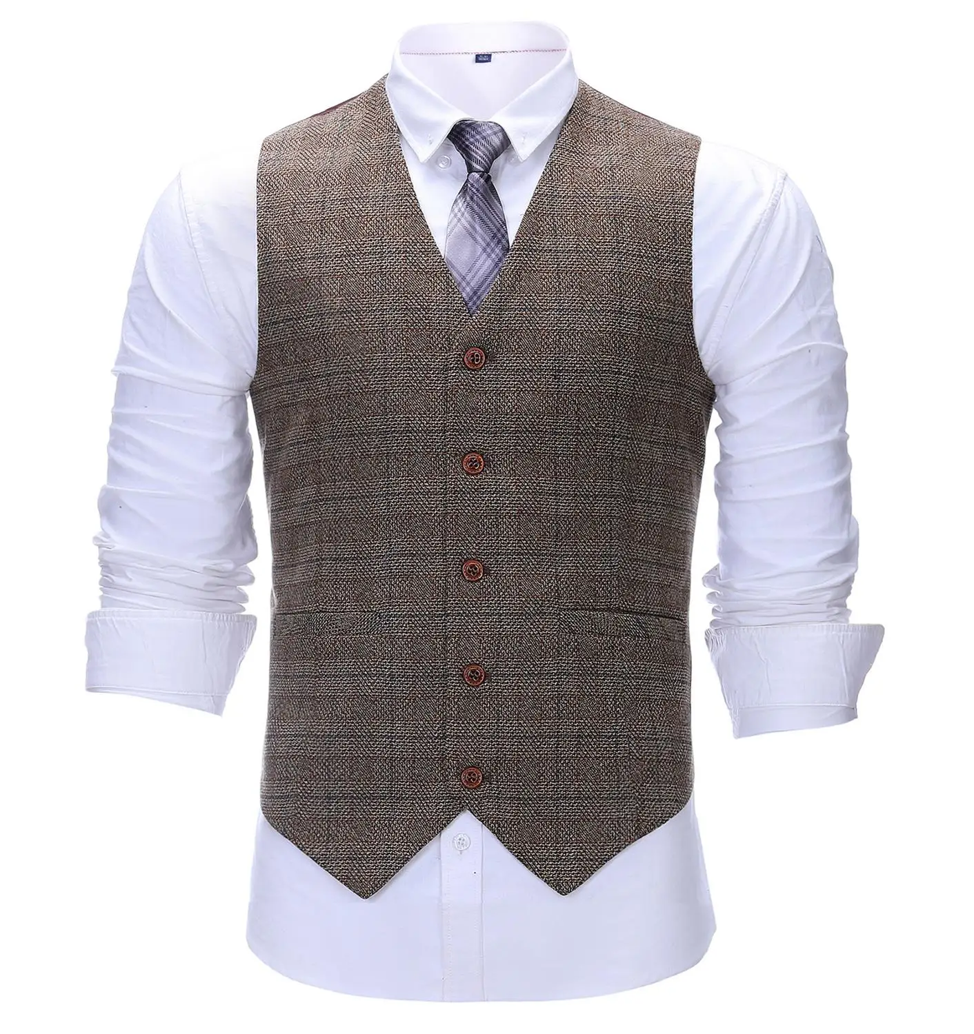 Men's Vintage Plaid Suit Vest Tweed Wool Waistcoat for Groomsmen for Wedding