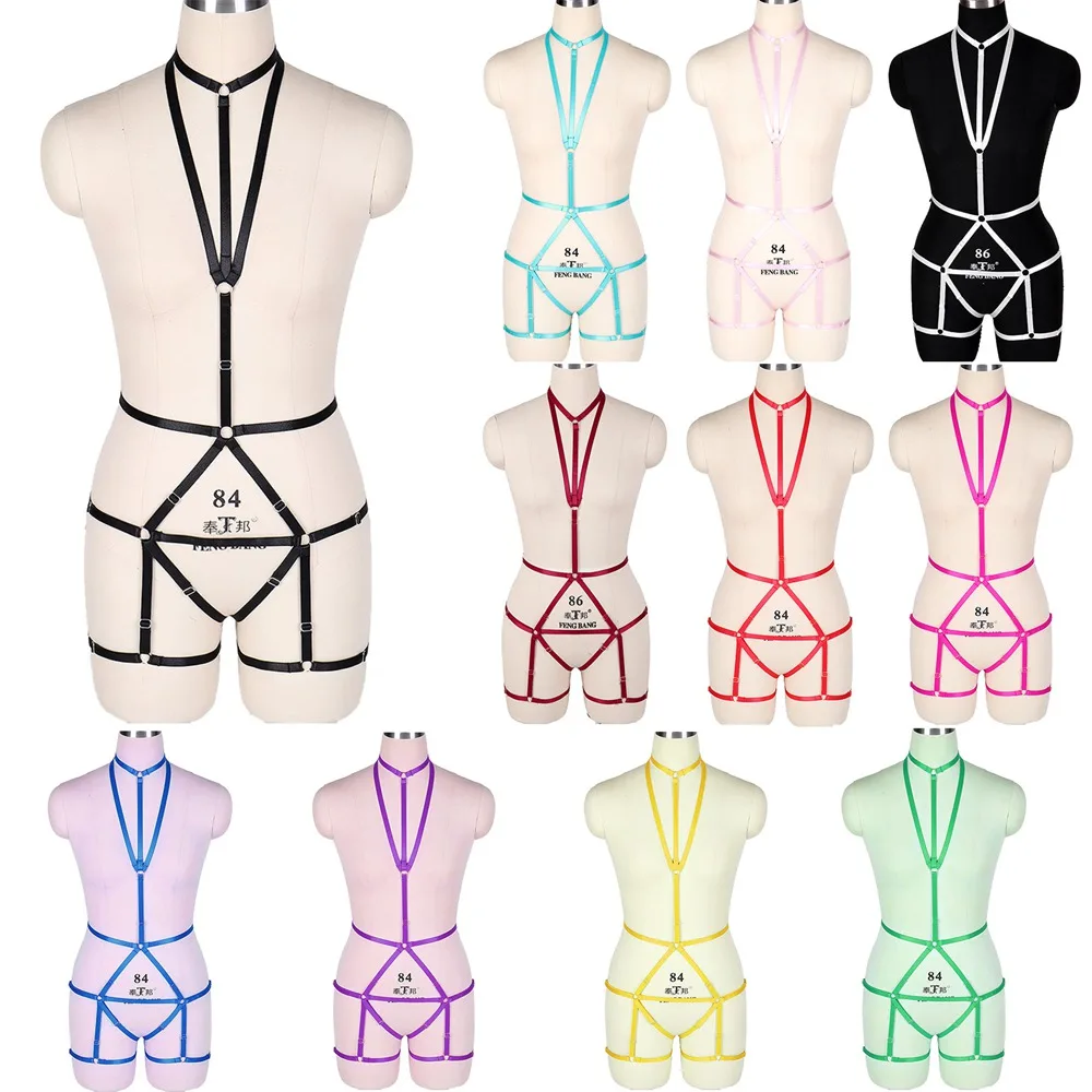 

Halter Neck Full Body Harness For Women Fashion Belt Set Gothic Bondage Hollow Bra Sexy Lingerie Punk Rave Wear Underwear Garter