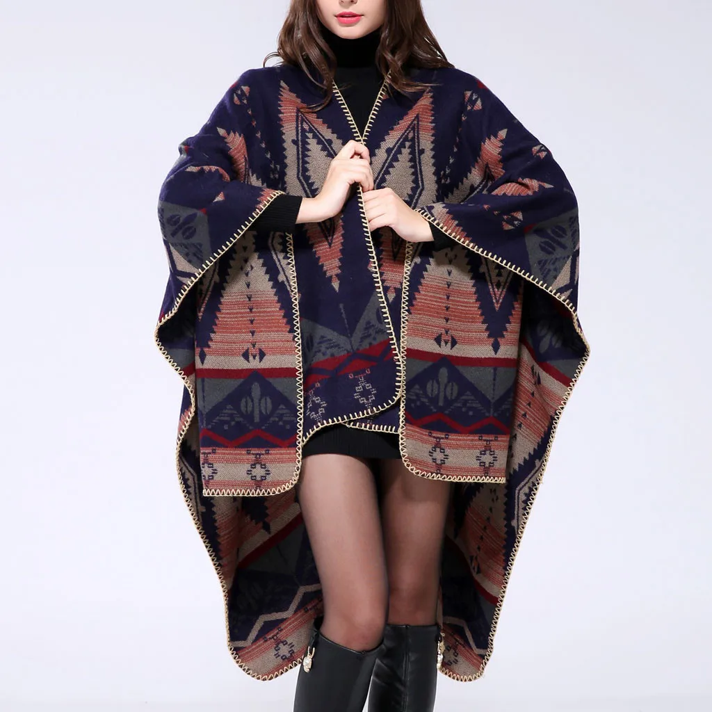 

Nice Fashion Women Winter Warm Coat Striped Tassel Shawls Poncho Capes Knitted Cashmere Shawl Cardigans Sweater Coat T3