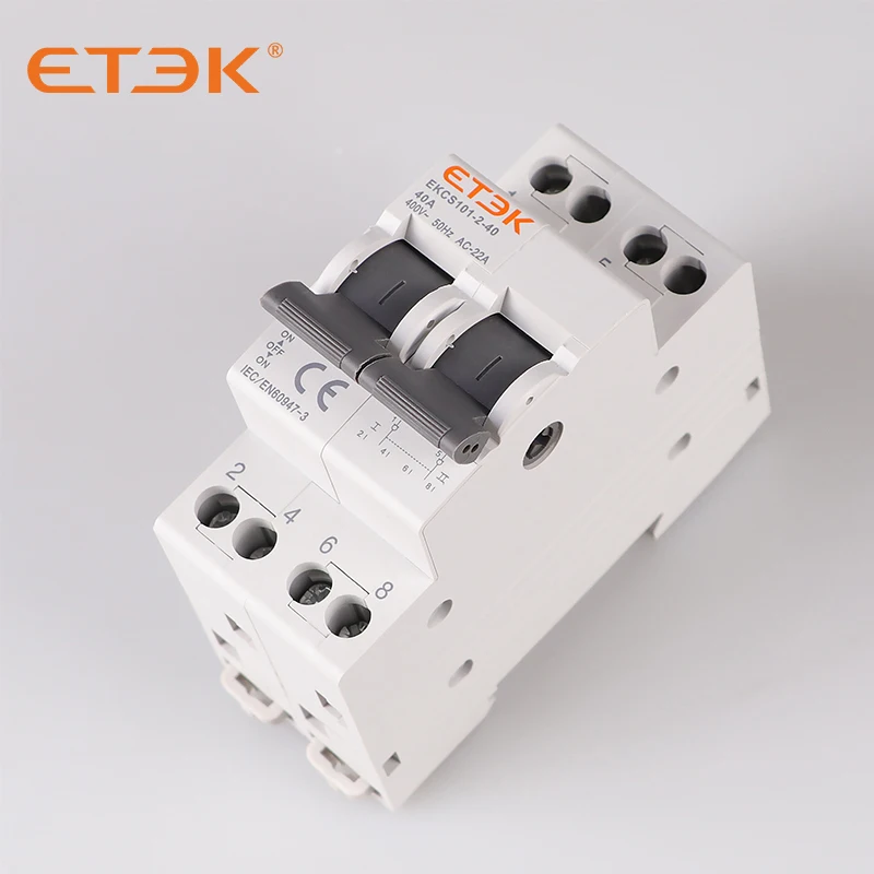 ETEK Din Rail MTS Dual Power Manual Transfer Switch Modular Changeover Switch Interlock Circuit Breaker1P 2P 4P 40A 230V EKCS101