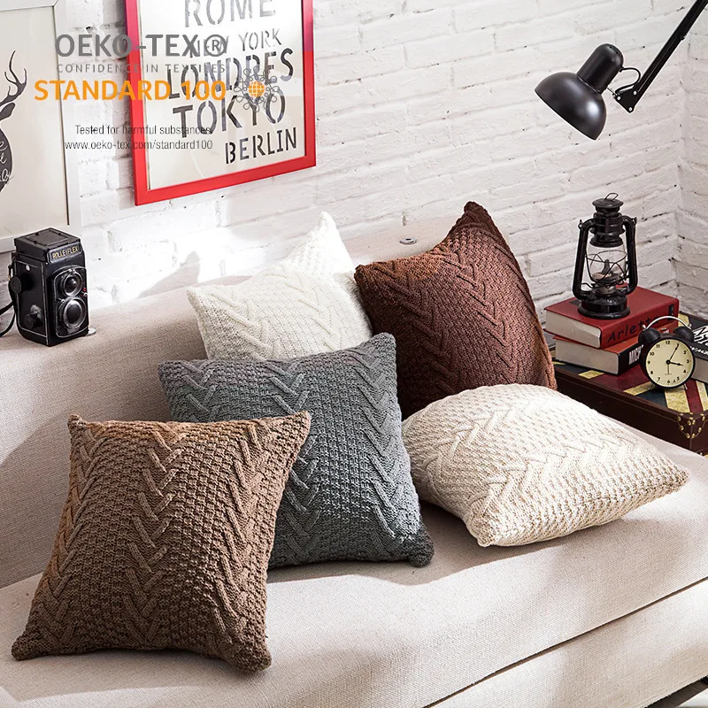 Decorative Knitted Bed Cushion Cover Nordic Sofa Home Double-Cable Warm Throw Pillow Case