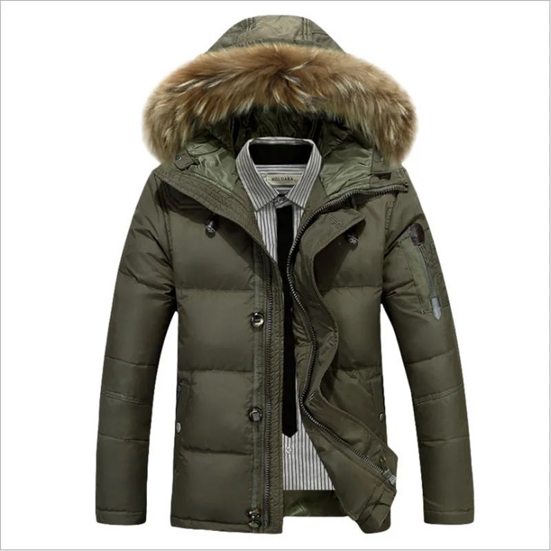 Chaqueta de plumón de lana gruesa para hombre, parka cálida con Cuello de piel de pato blanco, a la moda, novedad de invierno, 2022