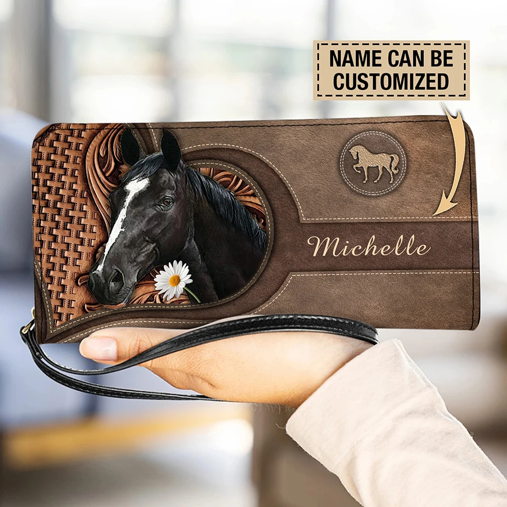 Luxury Brand Purse for Women Animal Horse 3D Print Long Wallets Money Bags Leather Business Card Holder Personalized Name Clutch