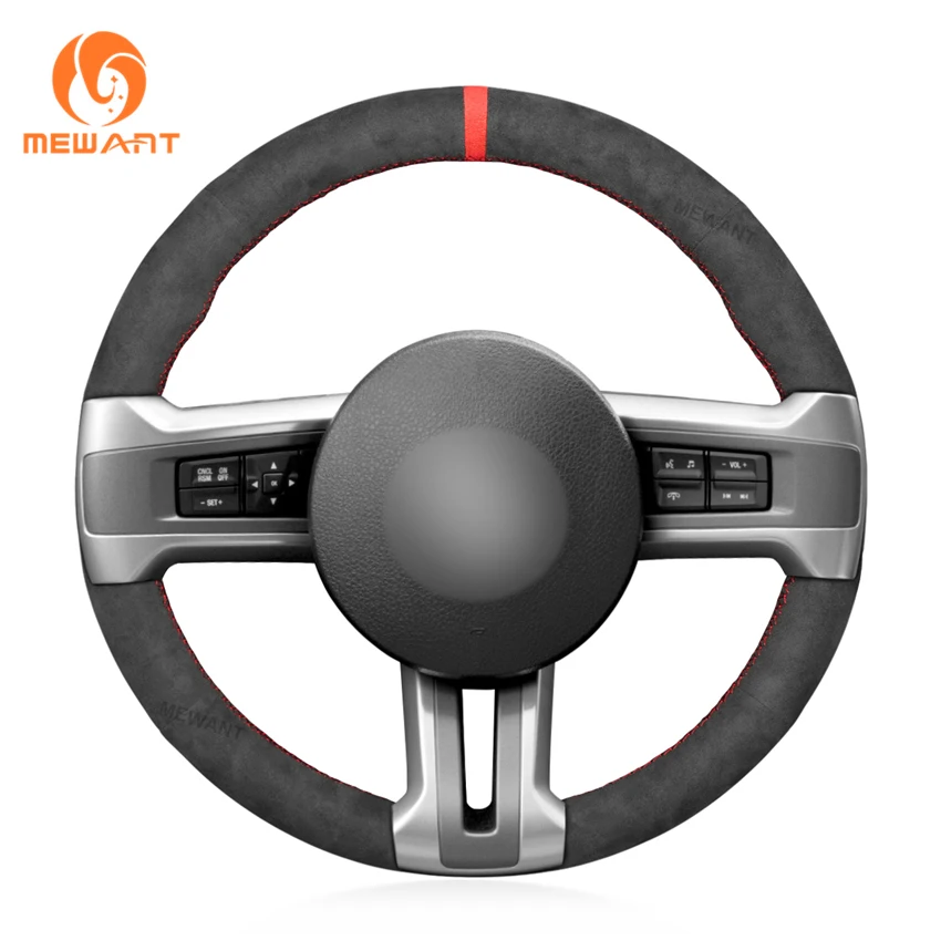 

MEWANT Dark Gray Alcantara Black Car Steering Wheel Cover for Ford Mustang 2009 2010 2011 2012 2013-2014