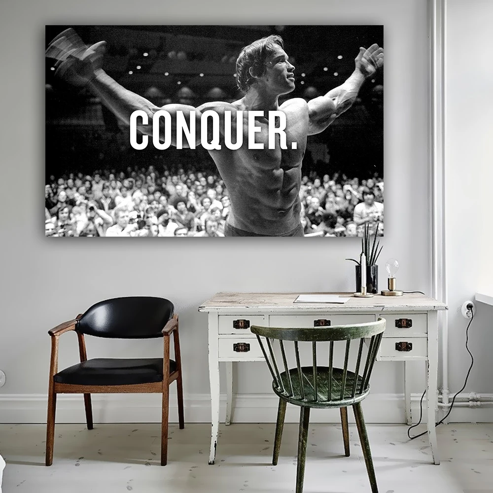 DDHH CONQUER Arnold Schwarzenegger Bodybuilding Motivational Quote Art Canvas Poster Print 24x36inchWall Picture for Living Room