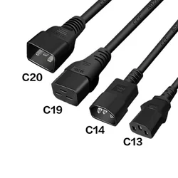 Black 1.0M 2.0M 3.0M PVC Copper IEC320 C13 C14 C15 C19 C20 extension power cord 10A / 16A charging cable