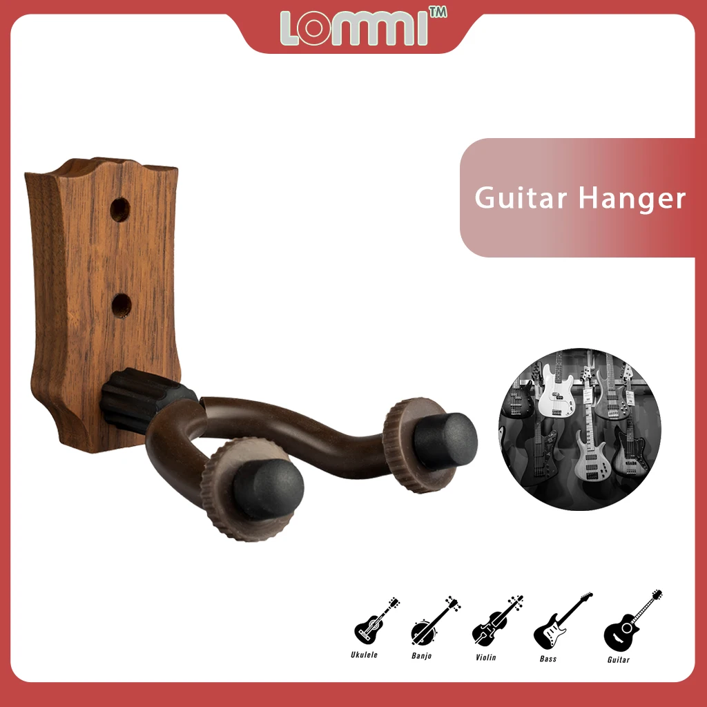 LOMMI Wall Mount Ukulele Guitar Hanger Hook Ukelele Uke Stringed Instrument Holder Keeper Rubber LP Guitar Style Head Hook SET