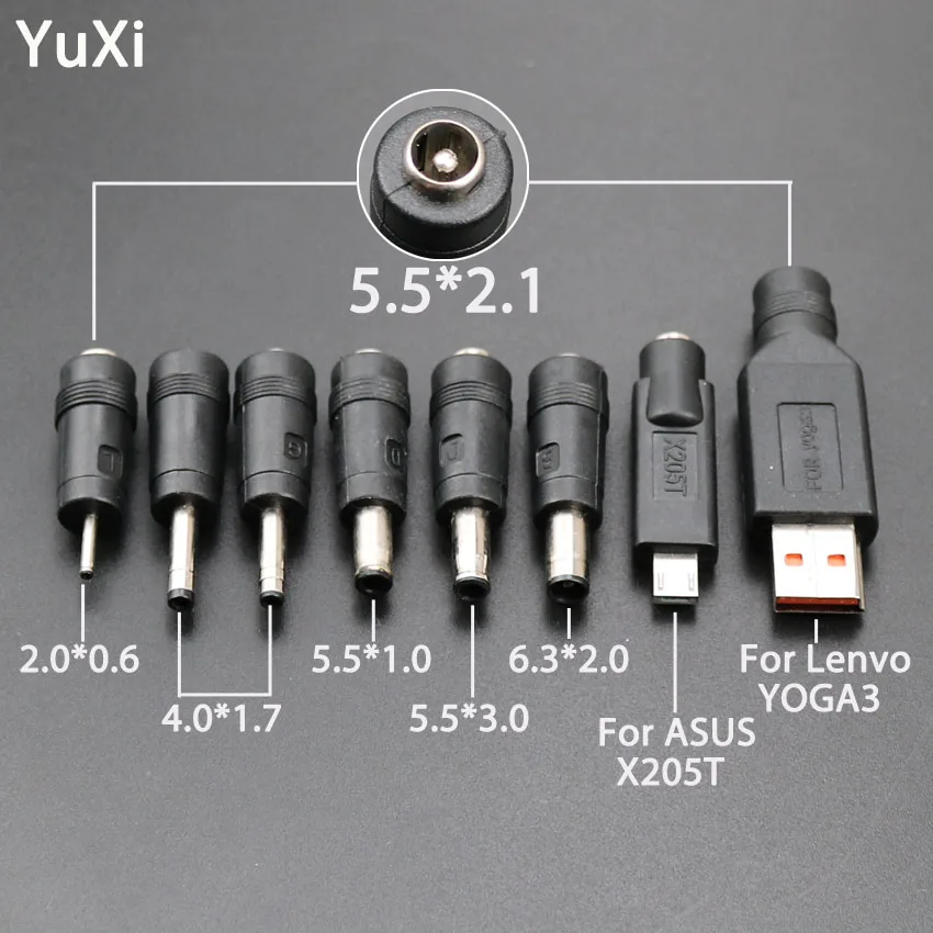 

YuXi DC 5.5*2.1 Power Female to 2.0*0.6 4.0*1.7 5.5*1.0 5.5*3.0 6.3*2.0 mm Plug Adapter Connector For ASUS X205T For Lenvo YOGA3