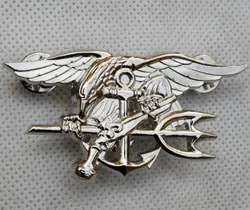 SILVER US NAVY SEAL EAGLE ANCHOR TRIDENT METAL BADGE INSIGNIA
