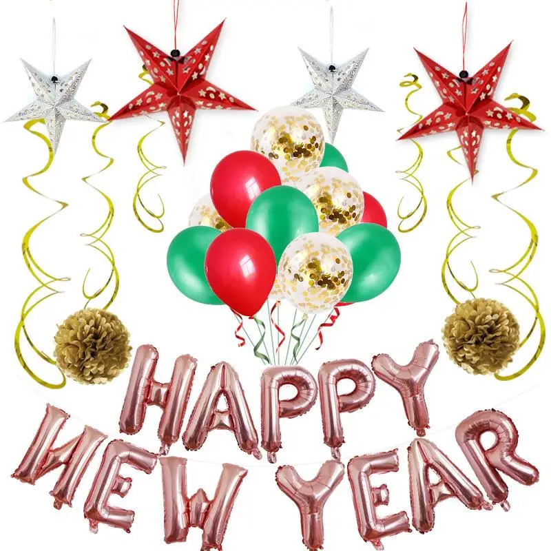 

2020 Christmas Happy New Year Aluminum Balloon New Year Decoration Mall Window Display Party Supplies 16 inch Letter Balloon