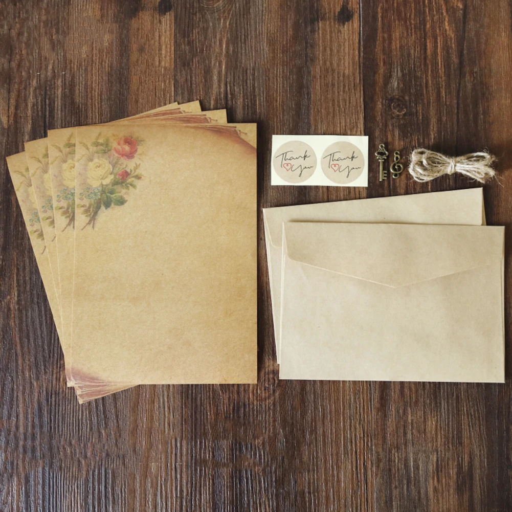 Vintage Stationery with Kraft Paper and 10 Envelopes, 16 Sheets Writing Paper, 10 Wax Seal Stickers for Writing and Drawing