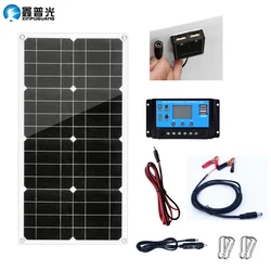 18V 50W Monocrystaline Solar Panel Dual USB DC Output Port 12V 5V Solar Battery Charger Kit With 10A Solar Controller & Cables