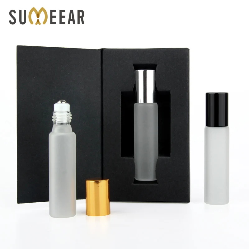 50 Pcs/Lot10ml Mini Roll On Essential Oil Bottles Packing box  Frosted Glass Bottle Empty Perfume bottle