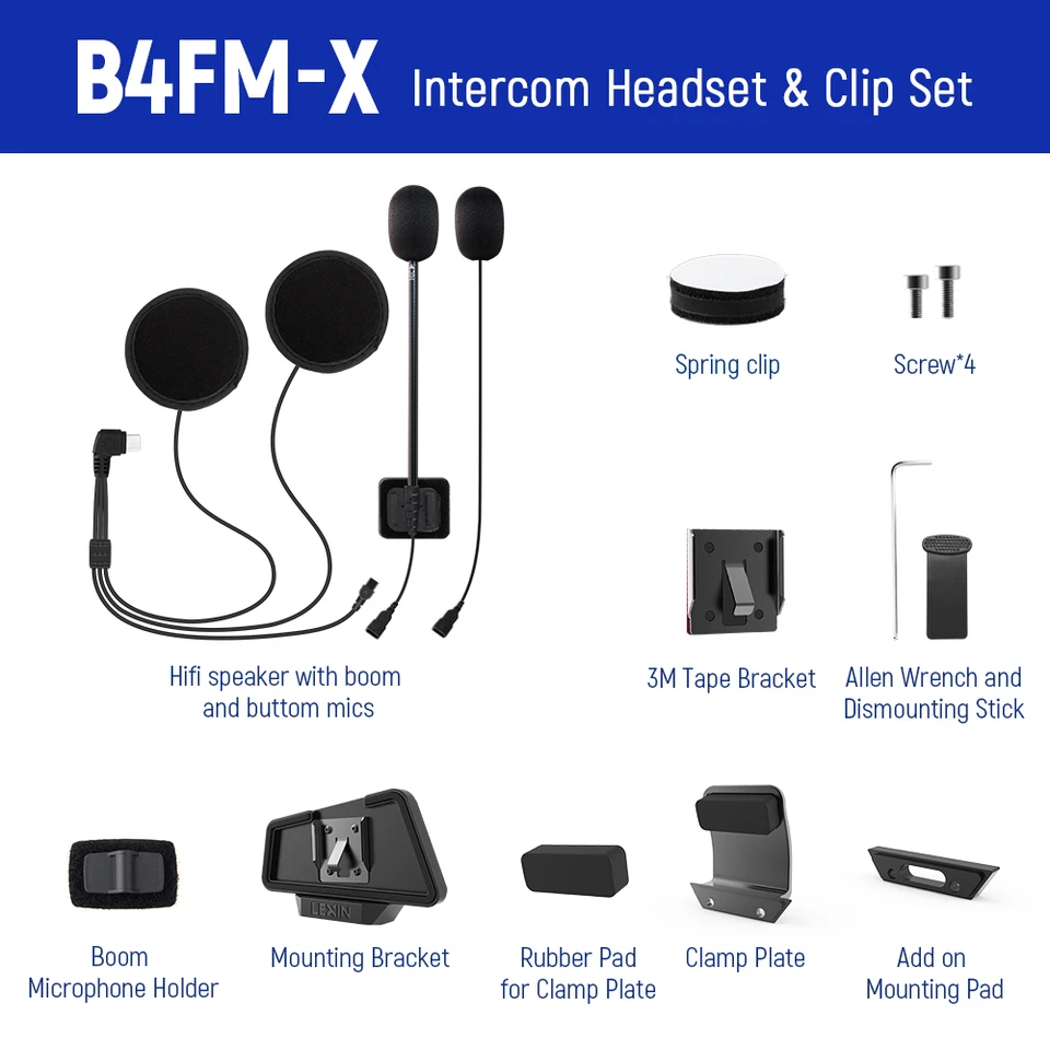 LEXIN LX-B4FM-X インターコムヘッドセット&クリップセット フル