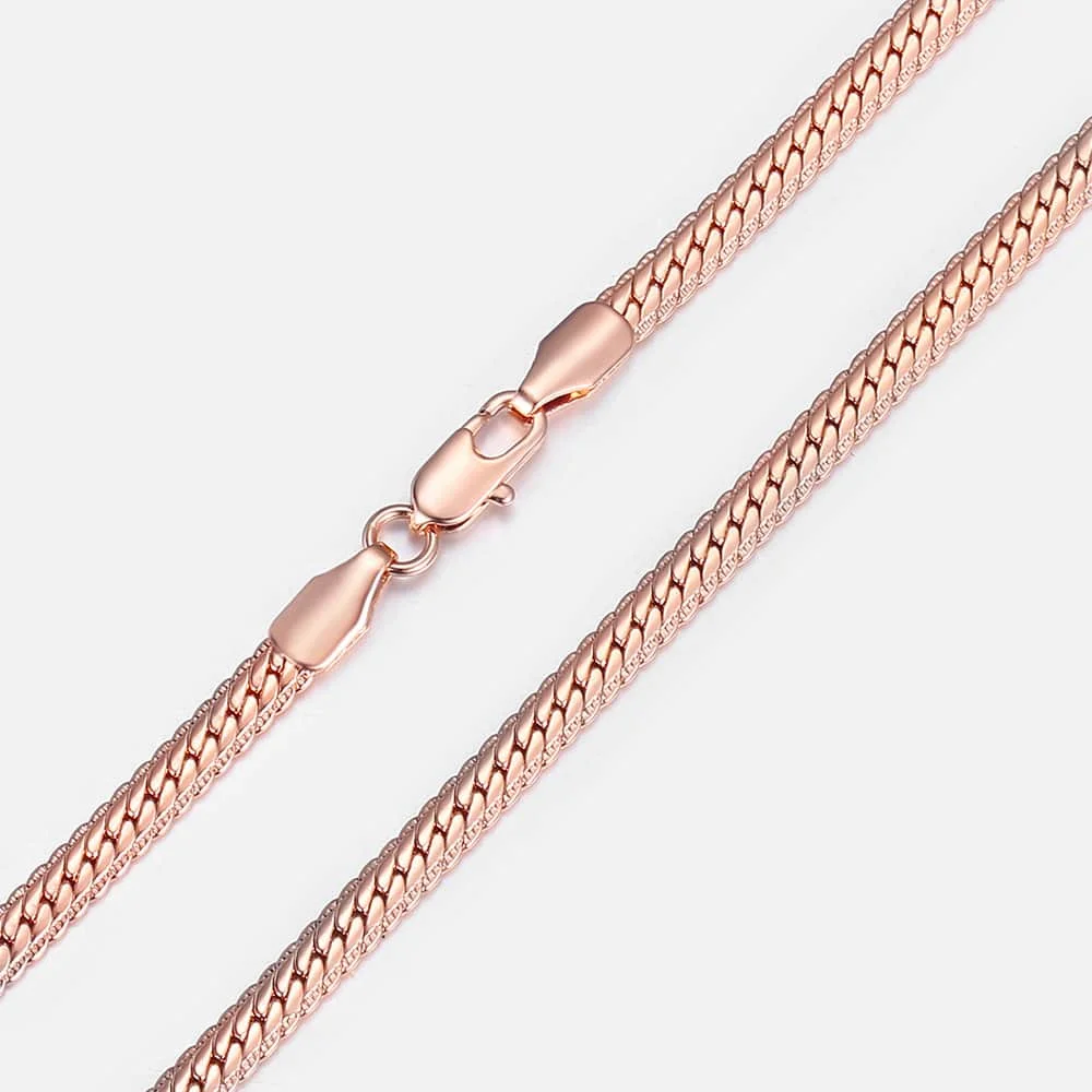 2020 New Mens Womens 585 Rose Gold Color Chain Hammered Close Curb Cuban Chain Necklace Fashion Jewelry Gift GN266A