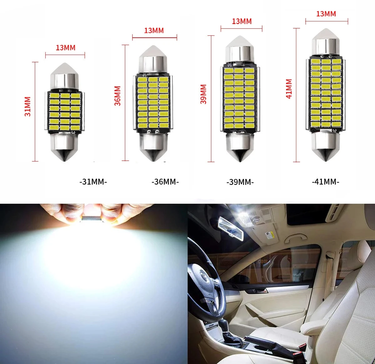 

2PCS C5W LED CANBUS 31mm 36mm 39mm 42mm C10W LED Bulb 4014 Chip 12V Reading Lamp Car Interior Light White 6000k Error Free