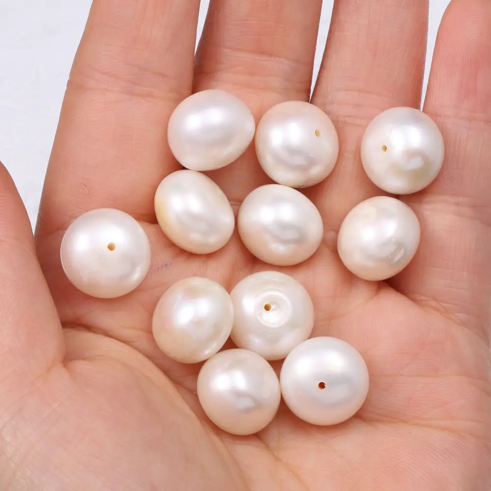 Natural Freshwater White Round Pearl Loose Beads A Pair of Half Hole Earring Beads Necklace Bracelet Jewelry 11-12mm