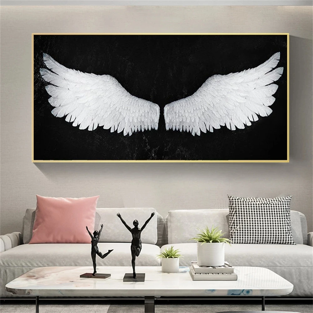 Golden Angel Wings Pictures Prints On Canvas Painting Wall Art Graffiti Black and White Poster For Modern Home Decor CuadrosGift