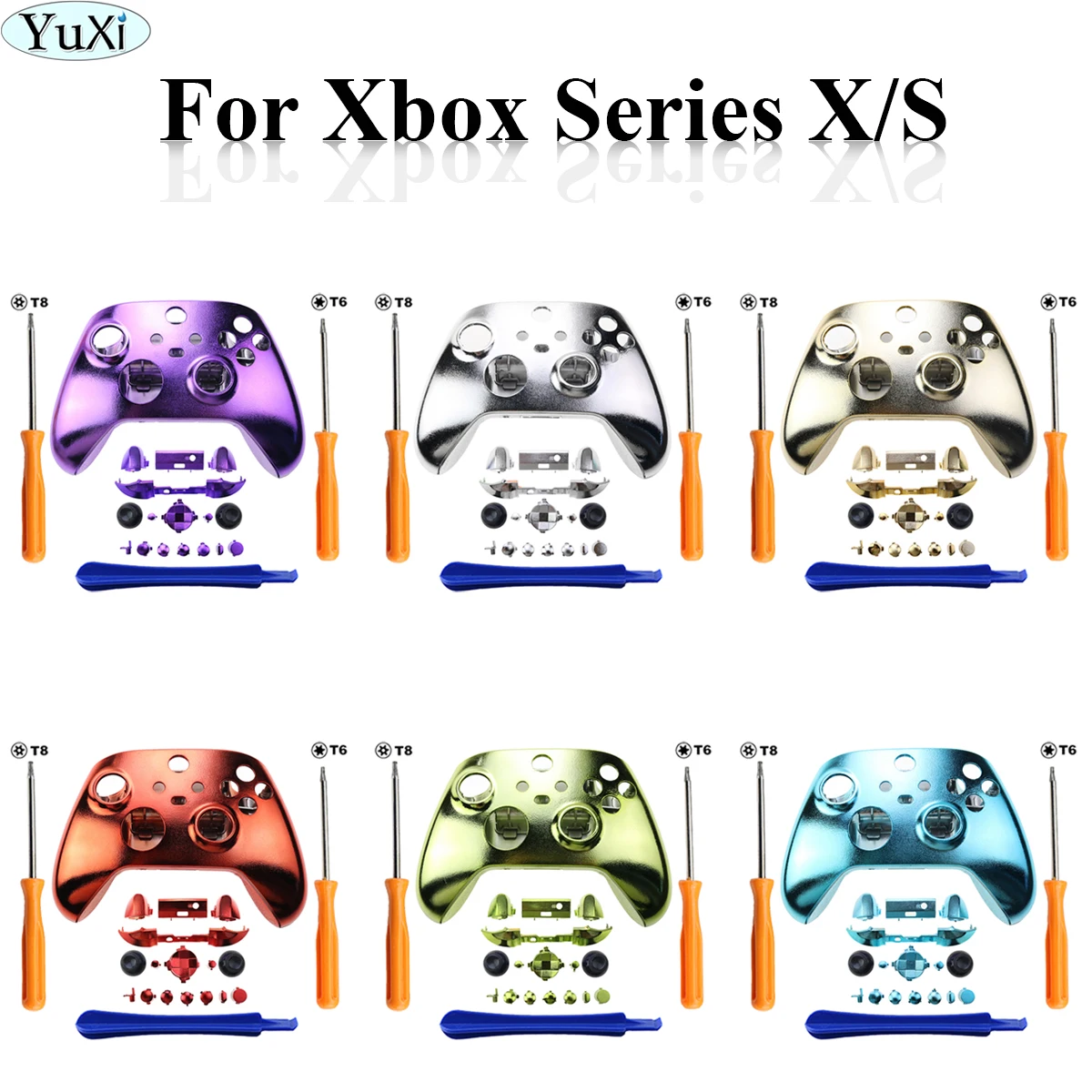 

YuXi For Xbox Series X X/S Cases Custom Chrome Plating Replacement Housing Shell Case Full Set for Xbox Series S X Controllers