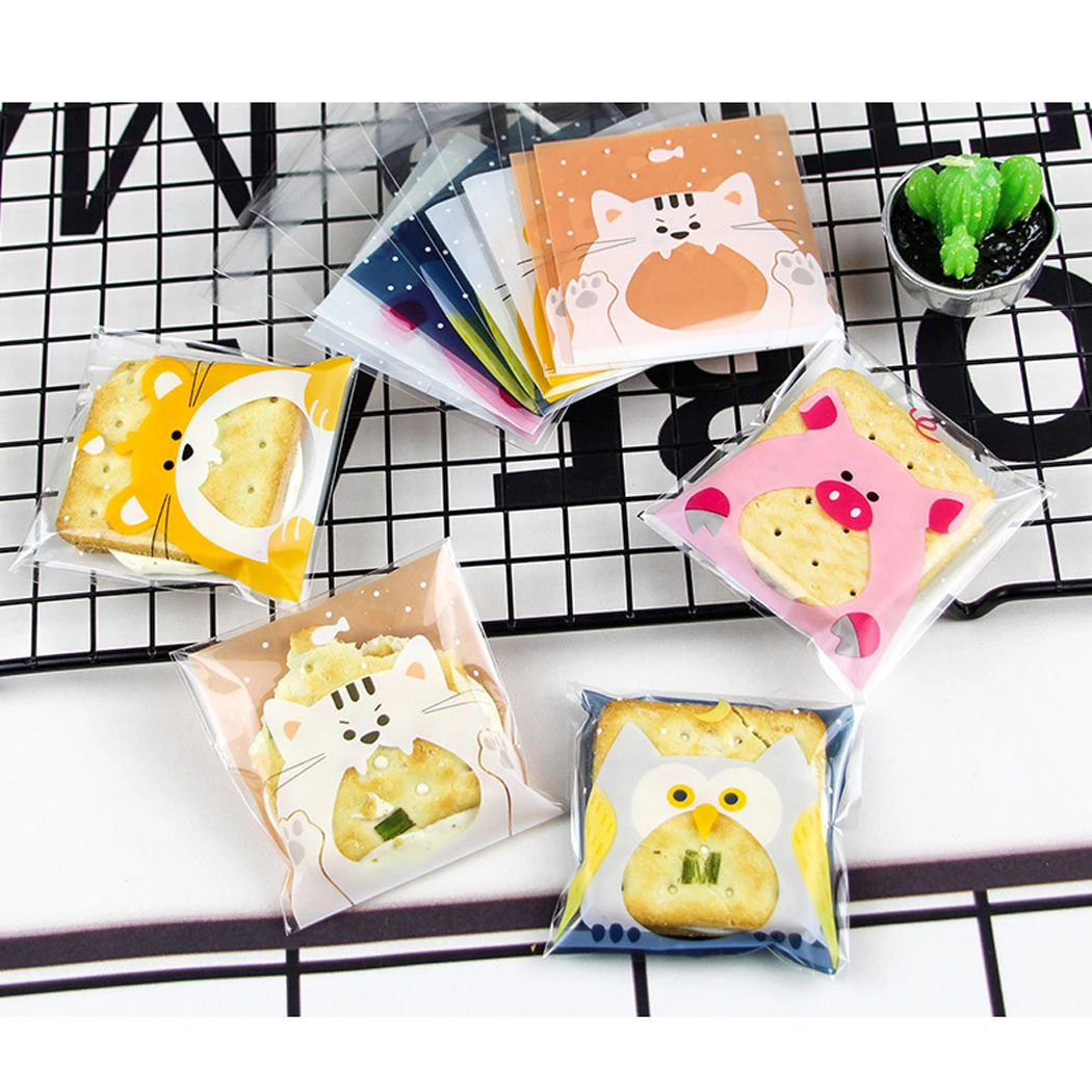 100PCS Treat Cello Bags Self Adhesive Owl Cute Cartoon Cookie Poly Bags Cellophane Bags Baking Plastic Bags Cake Package