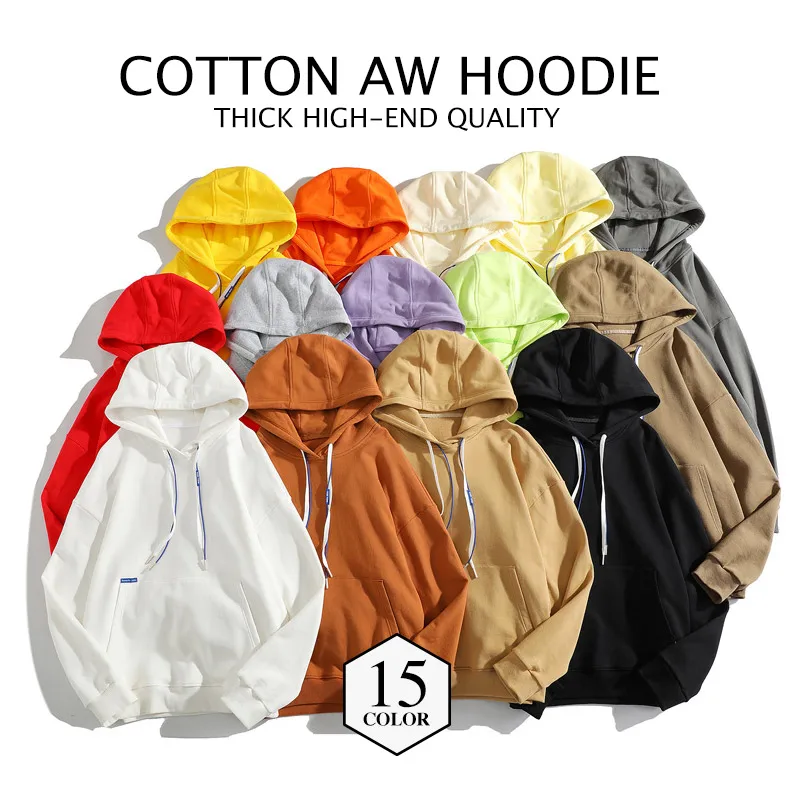 2022 Autumn Winter New Off White Hooded Hoodies Men Thick 360g Fabric Solid Basic Sweatshirts Quality Jogger Texture Pullovers