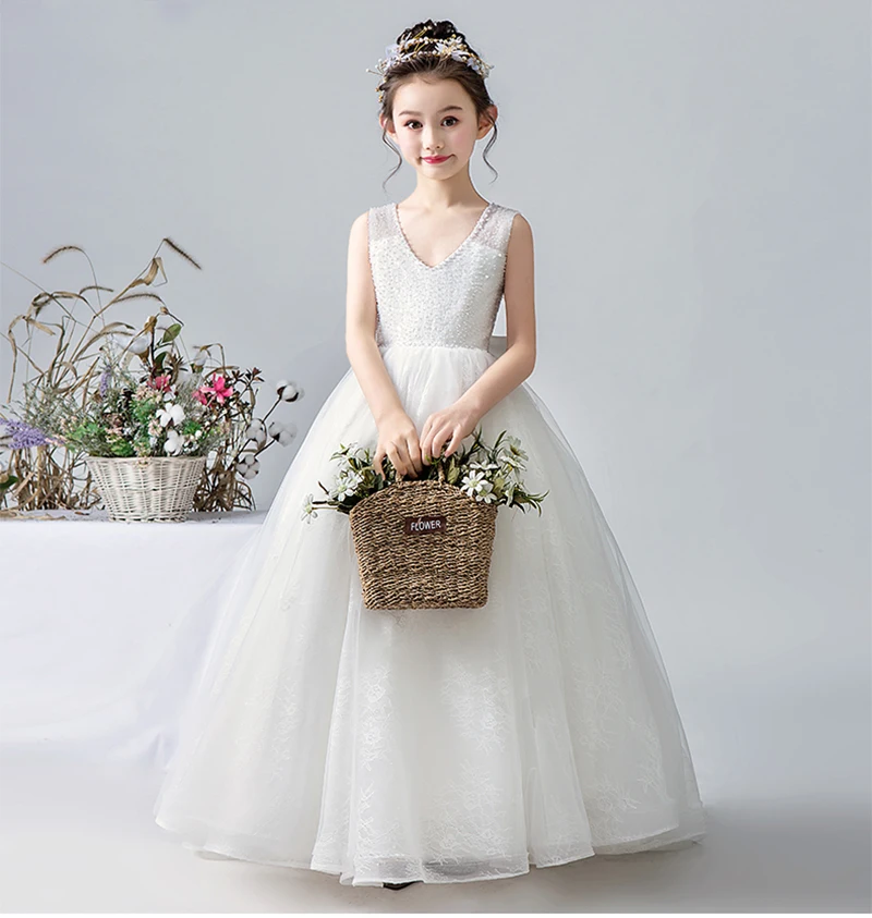 Dideyttawl Beaded Flower Girl Dresses Sleeveless Kids Birthday Party Pageant Ball Gowns Weddings First Communion Junior Concert