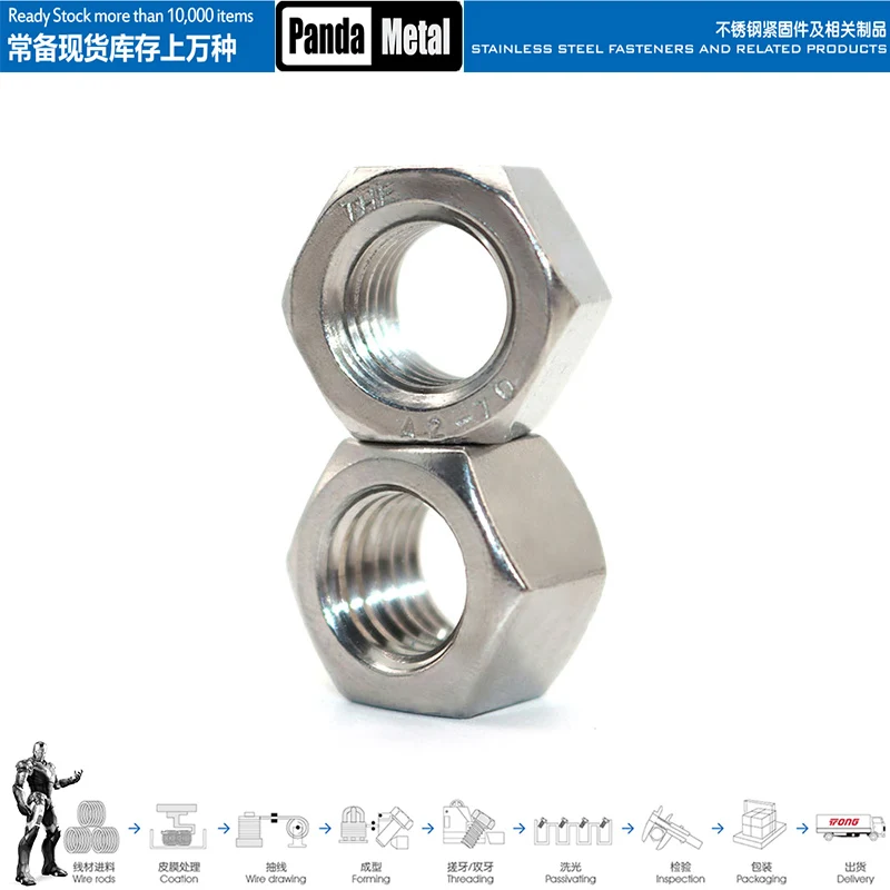 304/316 stainless steel thick hexagon nut GB6175 Chinese standard, coarse thread hexagon nut A2A4 size M24M27M30M33M36