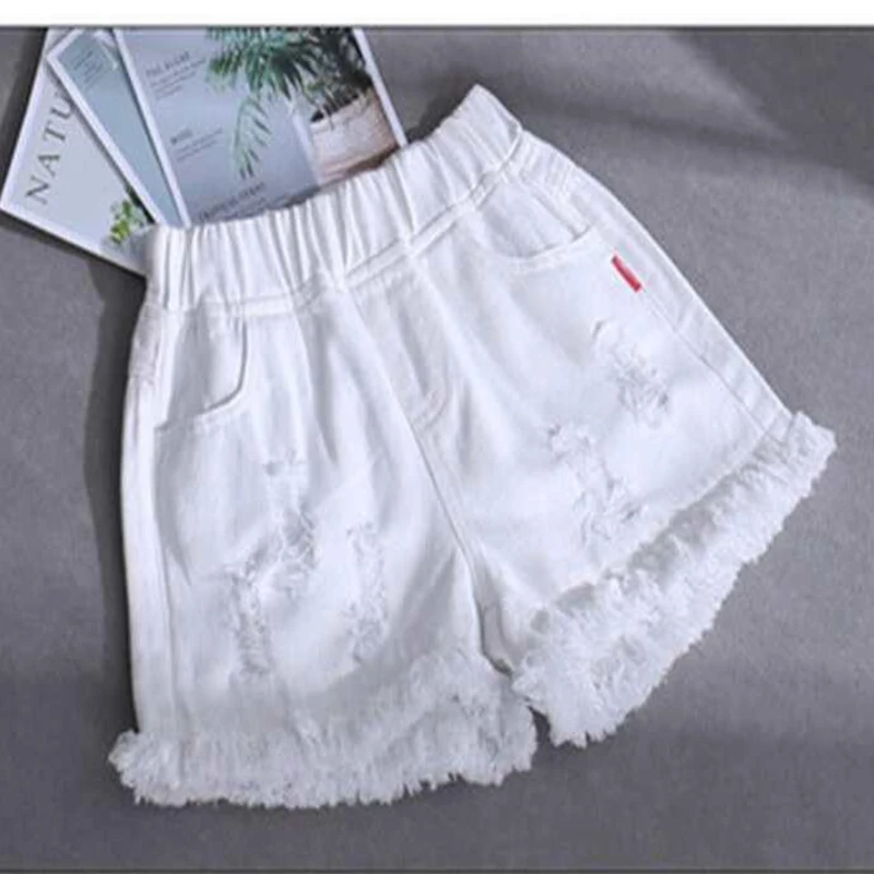 Summer Girls Denim Shorts Children Beach Loose Hot Pants For Kids Tassel Teenager Trousers Ripped Baby Jeans 2 4 6 8 10 12 Years