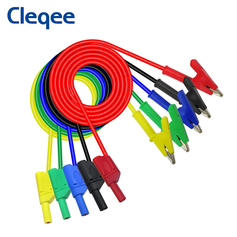 

Cleqee P1018A 4mm Banana Plug to Alligator Clip Test Leads Crocodile Clamps Multimeter Test Wire 1M Cable 1000V 15A 5pcs/set