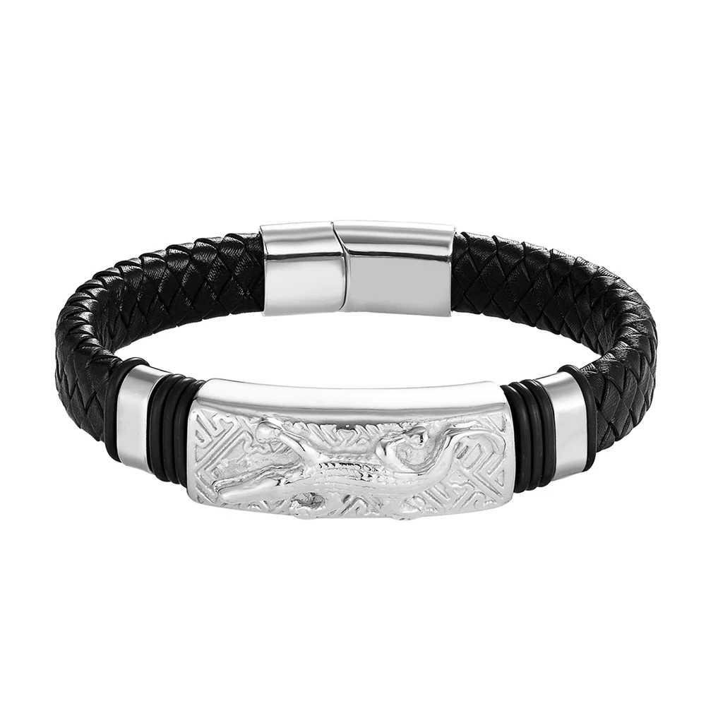 New Style Crocodile Stainless Steel Men's Leather Bracelet Classic Design Luxury Accessories Best Choice For New Year's Gift