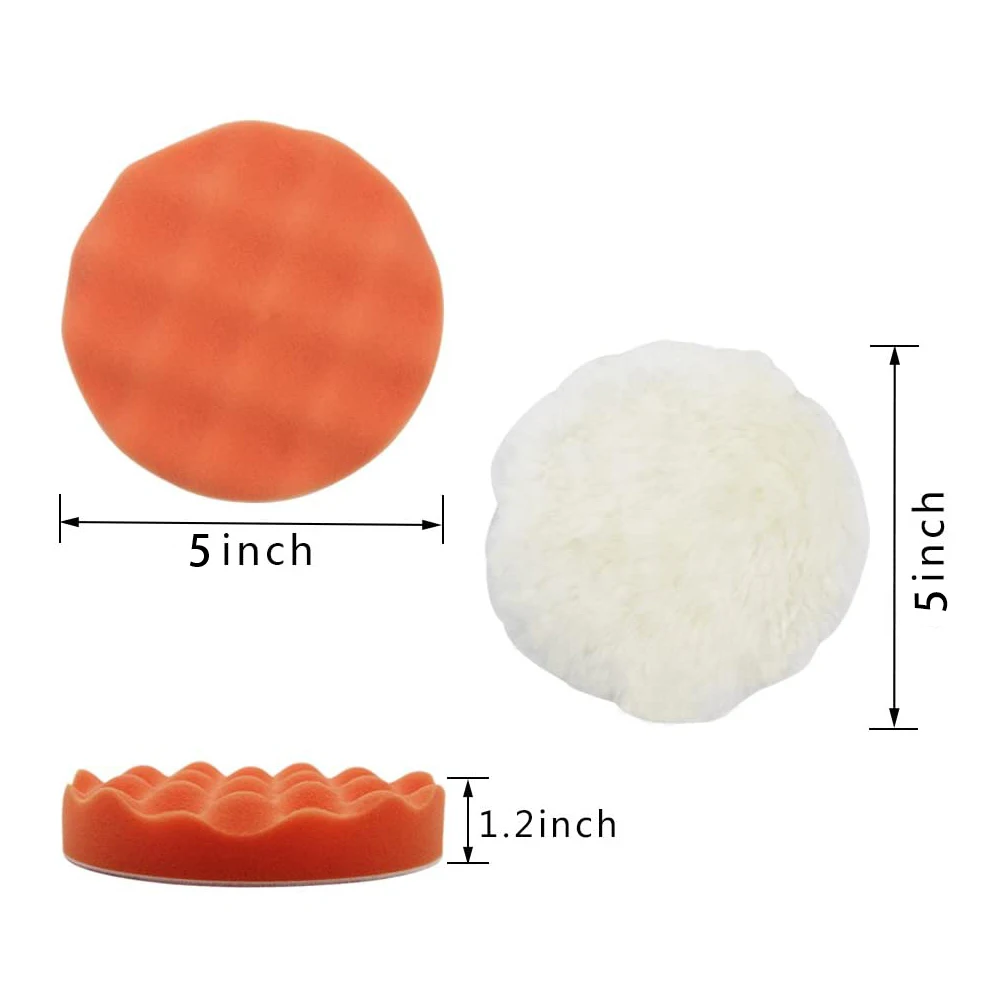 7Pcs Wol Buffing Polijsten Pad Set Wollen En Golf Spons Pad Voor Polijsten Waxen Met M14 Boor Adapter