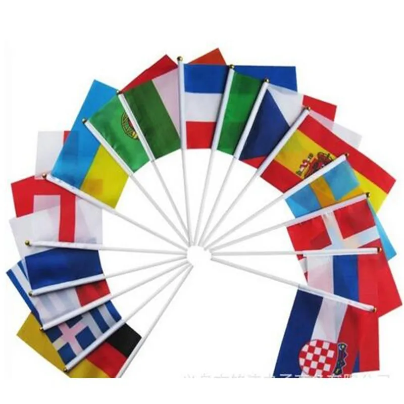 36pcs 204 EURO Cup Participating Countries Hand Flags With Poles Small bandeir Team banderas for Football Club Soccer Fans