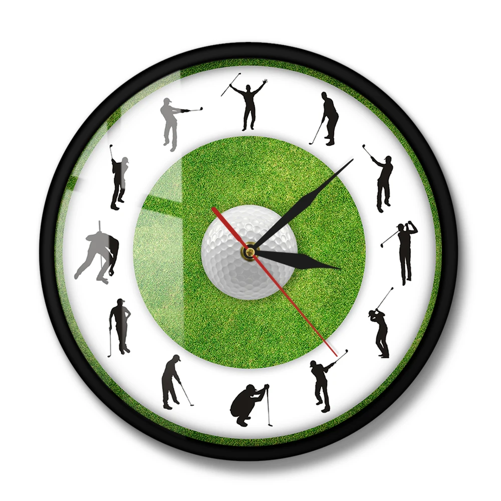 Golfer Figure Grass Modern Printed Wall Clock Golf Club Decor Living Room Silent Sweep Wall Watch Golf Player Sports Wall Art