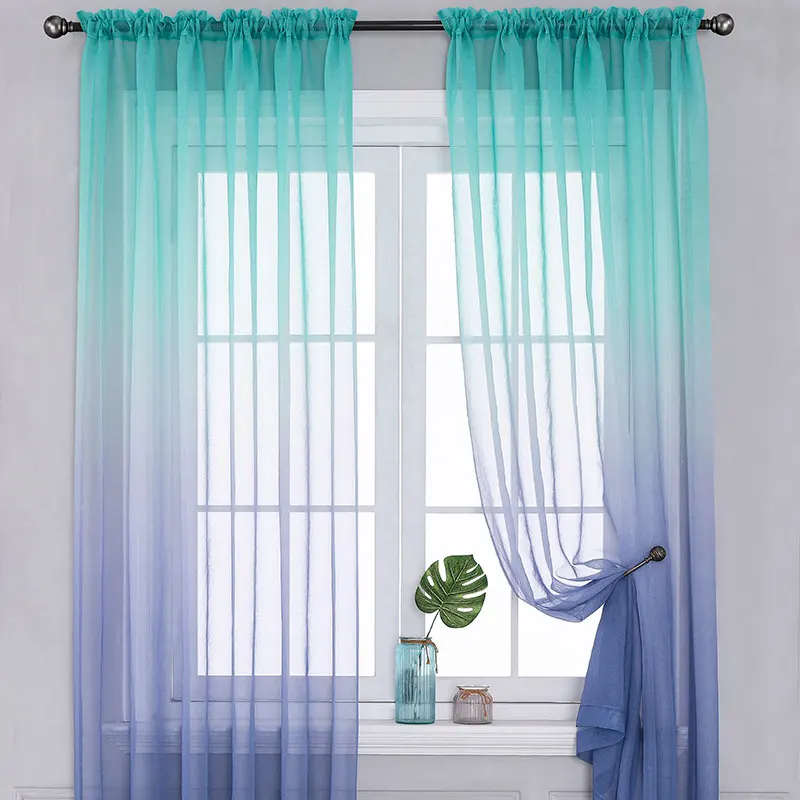 Modern Gradient Tulle Window Curtains For Living Room 3D Color Organza Yarn Sheer Voile Curtain For Bedroom Kitchen Drape Decor