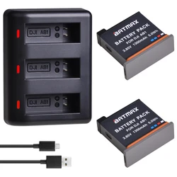 2Pcs 3.85V 1300mAh AB1 Battery + Triple USB Charger with Type C Port  for DJI Osmo Action Sports Camera AB1 Battery