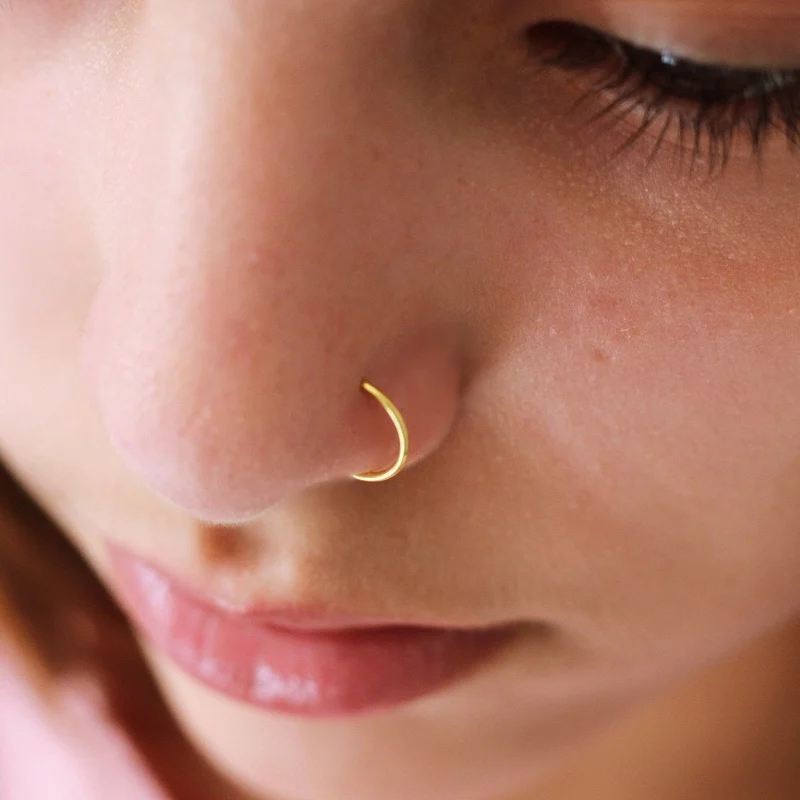 

(PAIR) Gold Nose Ring Hoop Simple Delicate 925 Sterling Silver Nose Ring septum piercing 20g cartilage hoops fine jewelry new